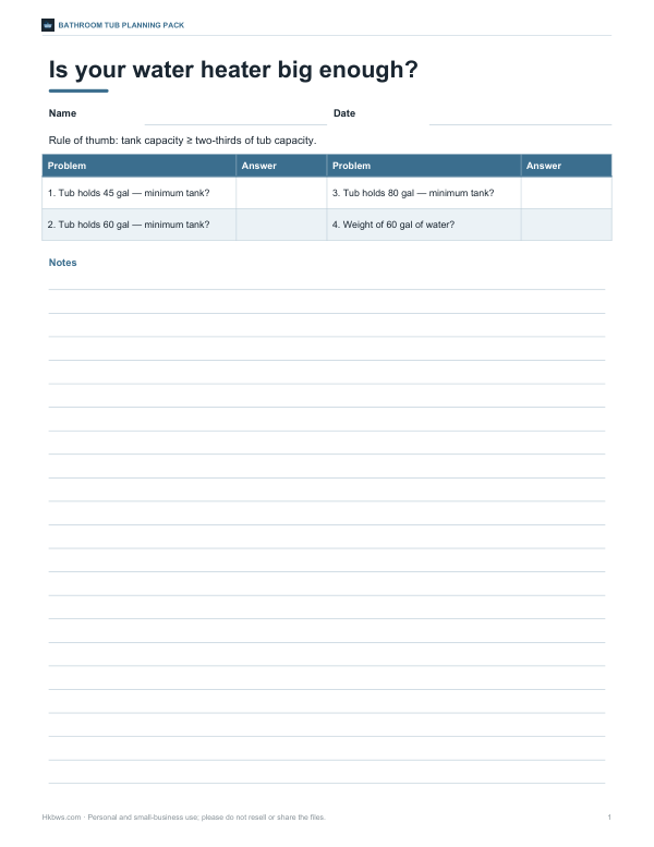 Preview of Printable Water Heater Sizing Sheet